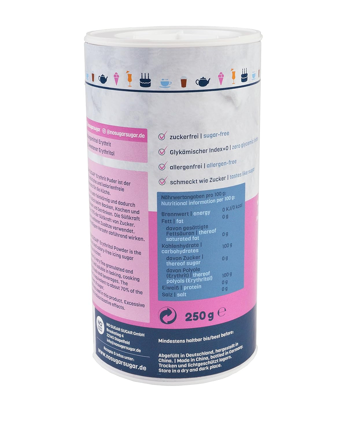 Nosugarsugar Erythrit Puder Streudose - Puderzuckerersatz Kalorienfrei, 19Er Pack (19 X 250 G) Édulcorants Naty Shop