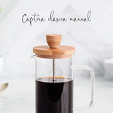 Cafetière française, presse à café, cafetière à piston, cafetière filtre française, 3 tasses, 0,35 l, acier et bois
