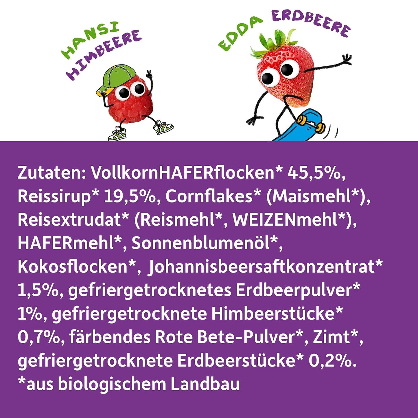 FRECHE FREUNDE Muesli de petit-déjeuner bio Mélange de muesli croquant aux baies d'Edda pour écoliers avec fraises lyophilisées Vegan 6 Pack (6 x 280g)