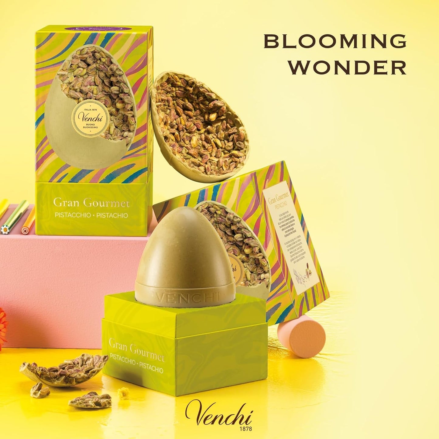 Venchi - Oeuf en chocolat, saveur pistache, à la pistache entière, avec surprise, sans gluten, 500g, collection Pâques, idée cadeau