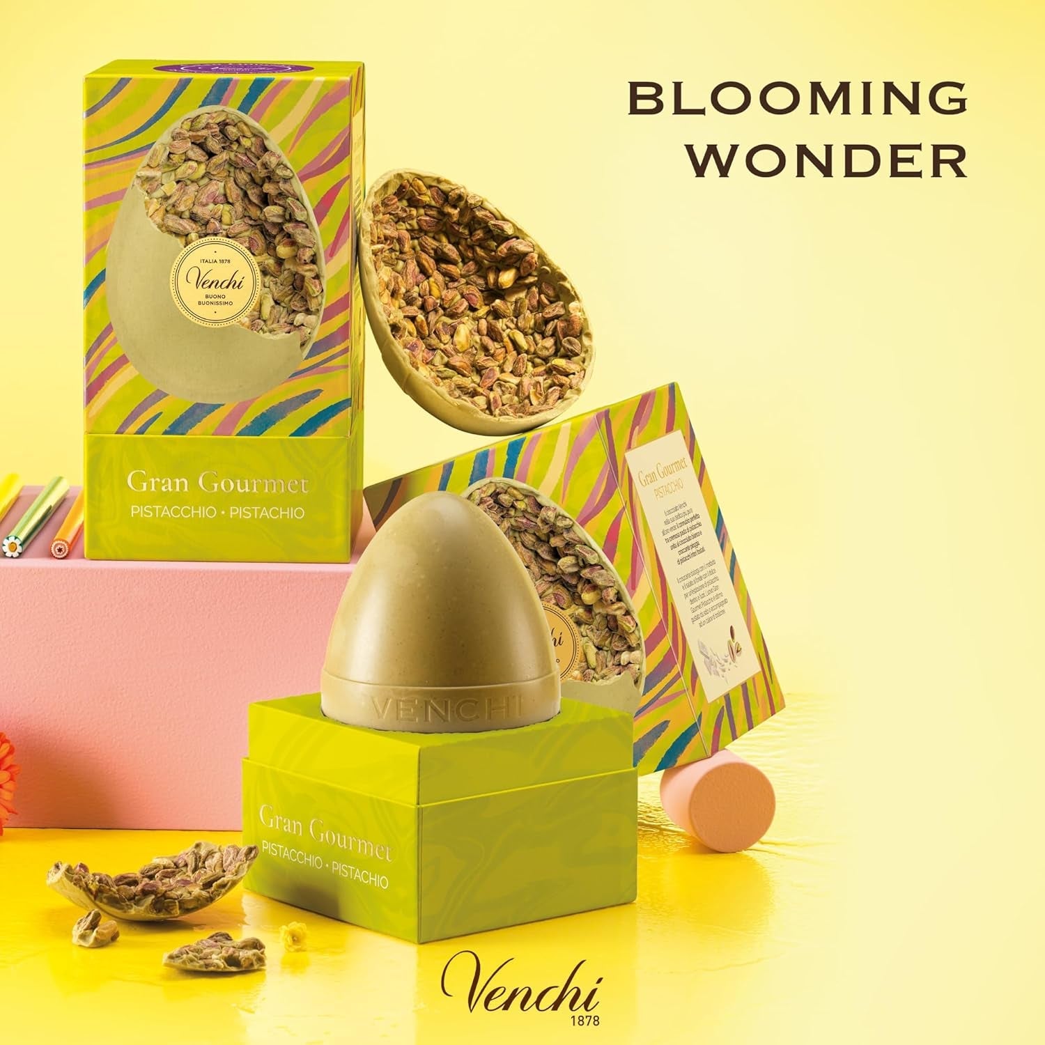 Venchi - Oeuf en chocolat, saveur pistache, à la pistache entière, avec surprise, sans gluten, 500g, collection Pâques, idée cadeau