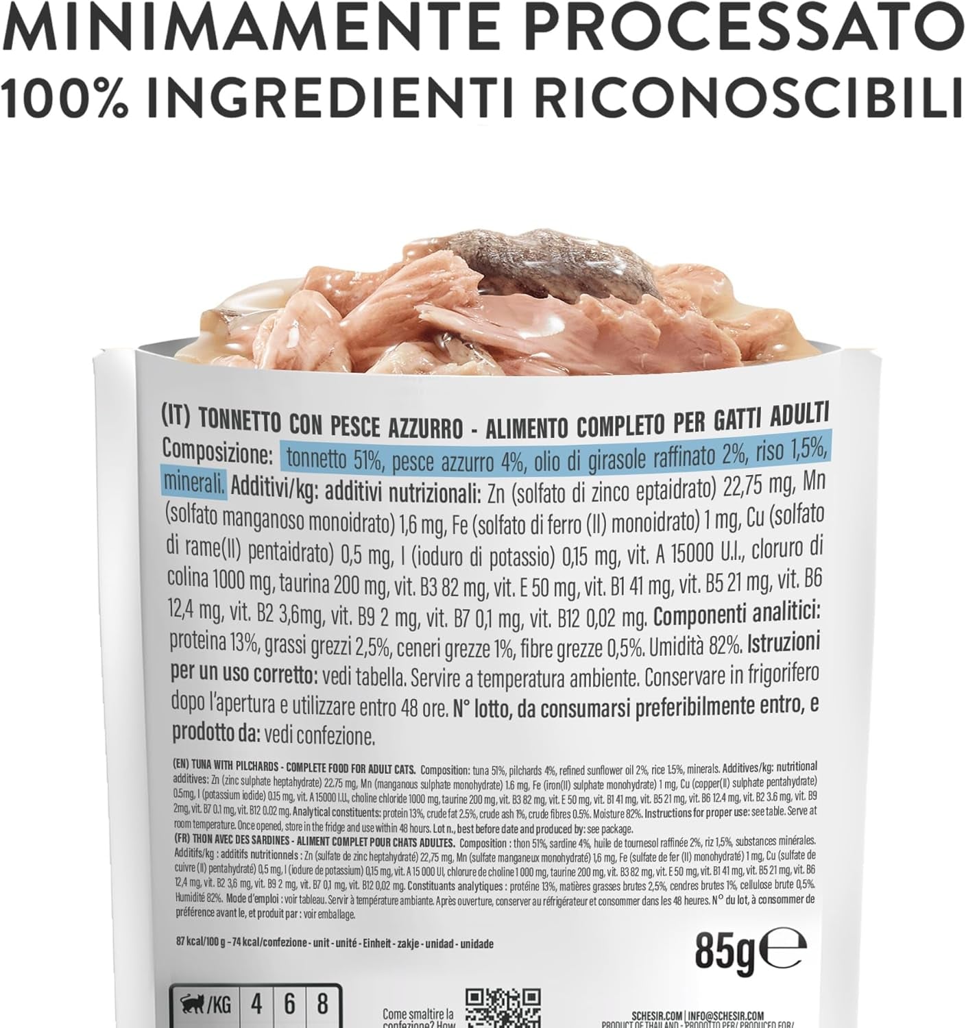 , Thon au poisson bleu en gelée, nourriture humide complète pour chat, en sachet, avec vitamines supplémentaires, 100% naturel, 6 x 85 g