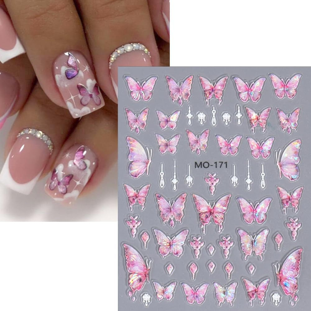 Autocollants pour ongles papillon en relief 5D autocollants de décoration d'ongles papillons auto-adhésifs autocollants d'art d'ongle de papillon aurore autocollants d'art d'ongle de papillon de conception d'accessoires d'ongle autocollants d'art d'ongle de papillon
