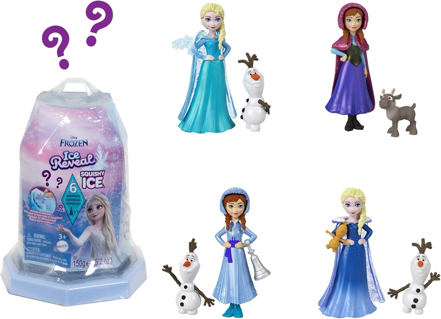 Mattel Disney Frozen Ice Reveal Squishy Ice Doll et 6 surprises, y compris la figurine Friends et les accessoires (les poupées peuvent varier) HRN77 Naty Shop Disney Frozen Ice Reveal Dolls
