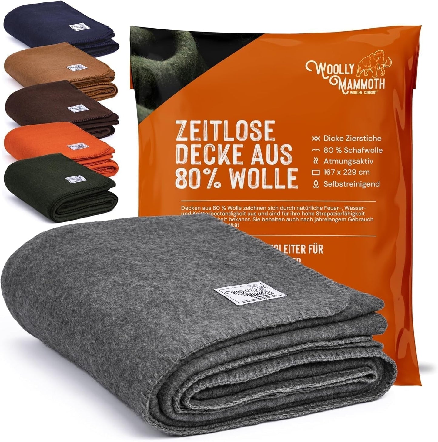 Couverture de camping Woolly Mammoth Woollen Co., extra large, laine mérinos, l'équipement extérieur parfait pour le bushcraft, le camping, le trekking, la randonnée, la survie ou la couverture de cabine. Maro, 168 X 228 Paturi si Cuverturi Woolly Mammoth Woolen Company Gri 66" X 90"