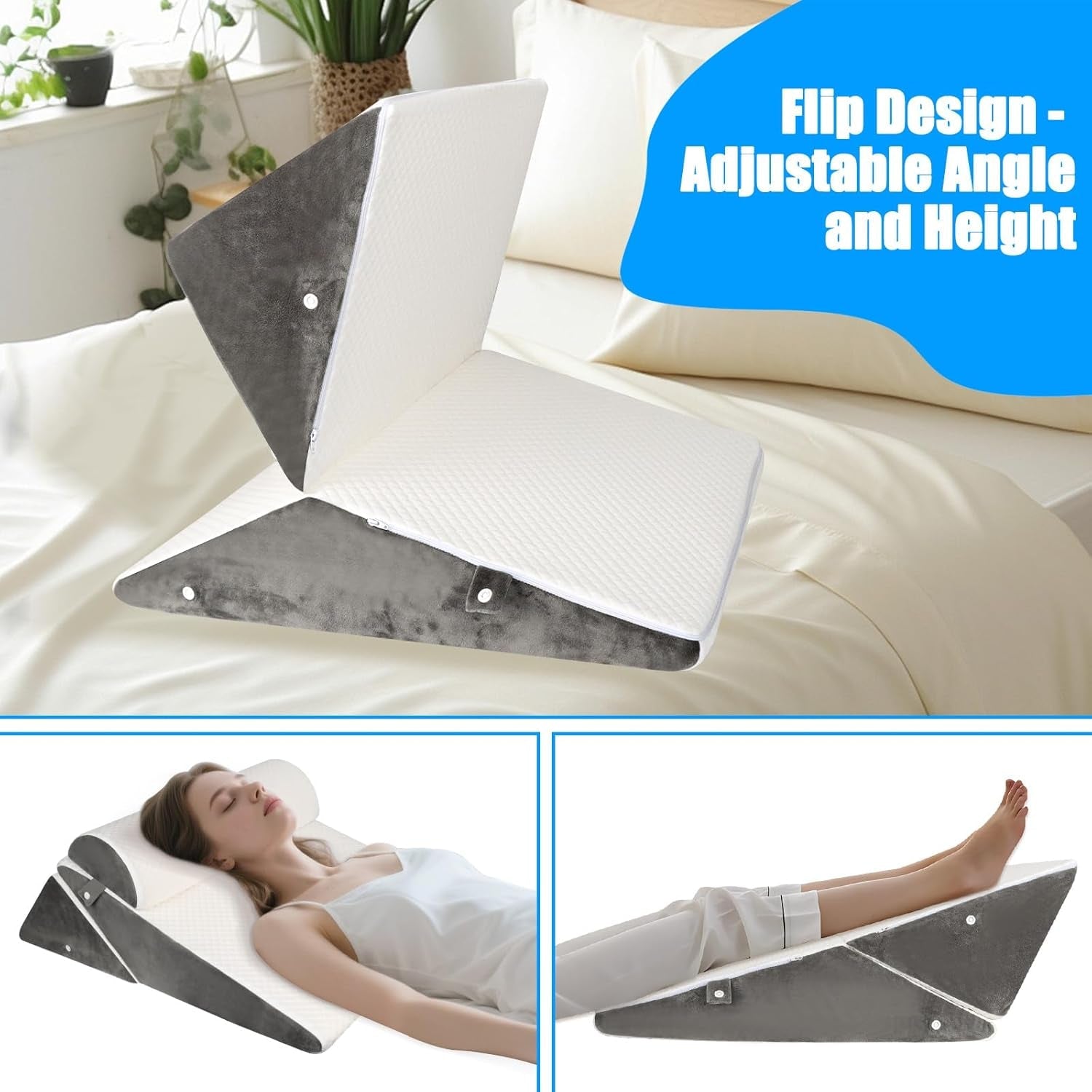 Oreiller compensé réglable pour lit, oreiller de lecture pour lit et canapé, oreiller de reflux en mousse, oreiller de dos, apnée du sommeil, lecture, élévation du sommeil, oreiller de jambe, maux de dos, ronflements