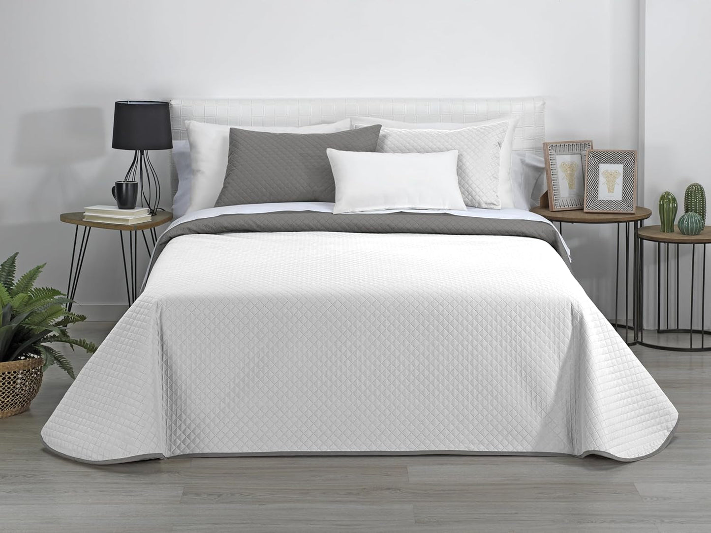 Estoralis | AVA | Courtepointe boutique réversible | Pour toutes les saisons | Couleur – Blanc/Taupe | Pour lit 180 cm. (270 X 270 Cm. Ancho X Alto) | Couette matelassée Couettes et couettes Naty Shop