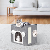 Katzenbetten für Indoor Katzen, Faltbares Katzenhaus, Katzenhöhle 2 Schicht Würfel Großer Raum Katzenbett mit Kratzbrett et Spielball, 15,8 x 15,8 x 15 pouces
