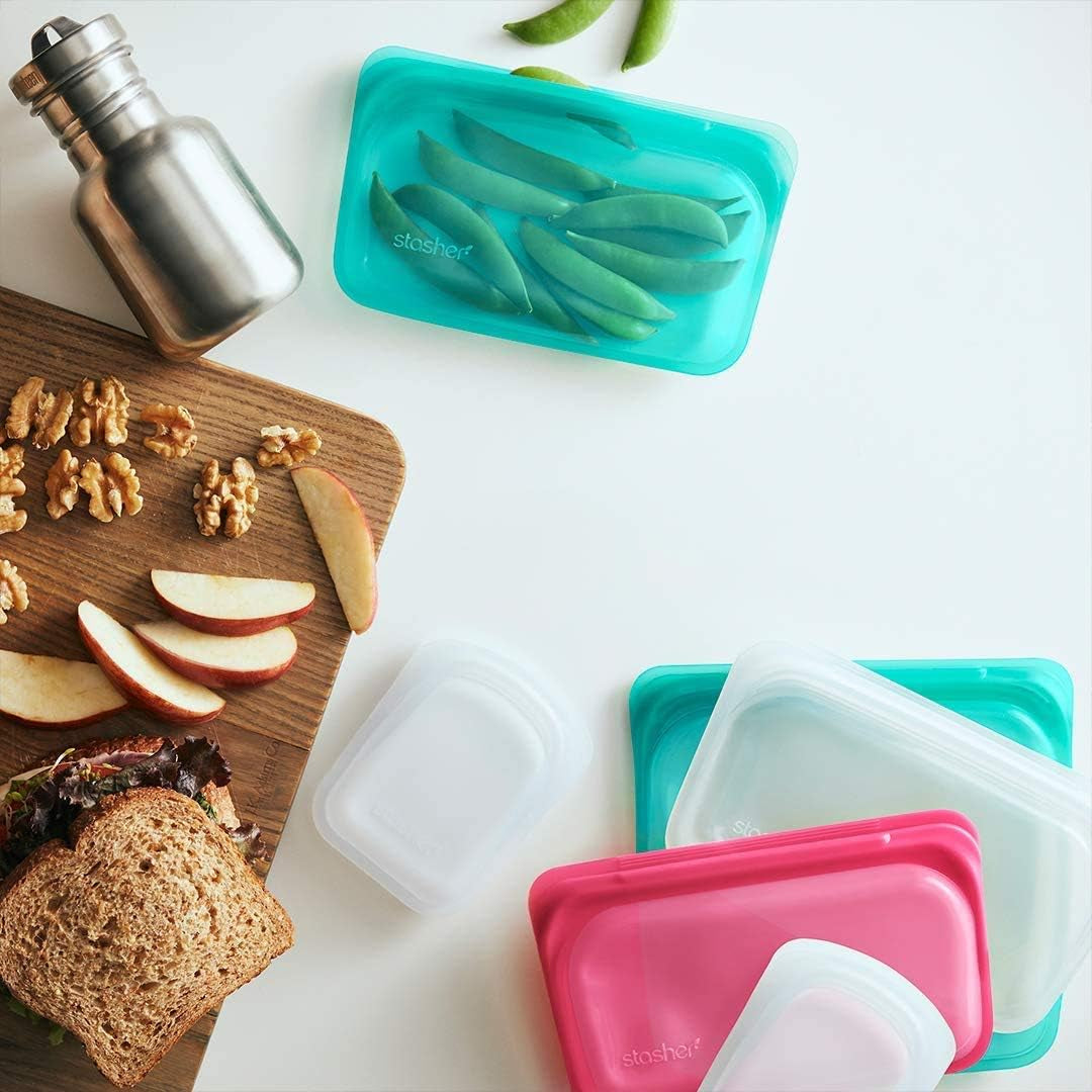 Sac Stasher Sac alimentaire réutilisable en silicone de qualité supérieure Sac à sandwich Transparent Durable Four Lave-vaisselle Congélateur Sac à déjeuner écologique Étanche 828 ml Boîtes de conservation des aliments Naty Shop