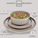 SÄNGER Argile du Caire | Service de table 24 pièces, service de table en grès pour 6 personnes, 6 assiettes, 6 assiettes à dessert, 6 bols à pâtes, 6 bols de service, service de table gris | LA COLLECTION VALEUR
