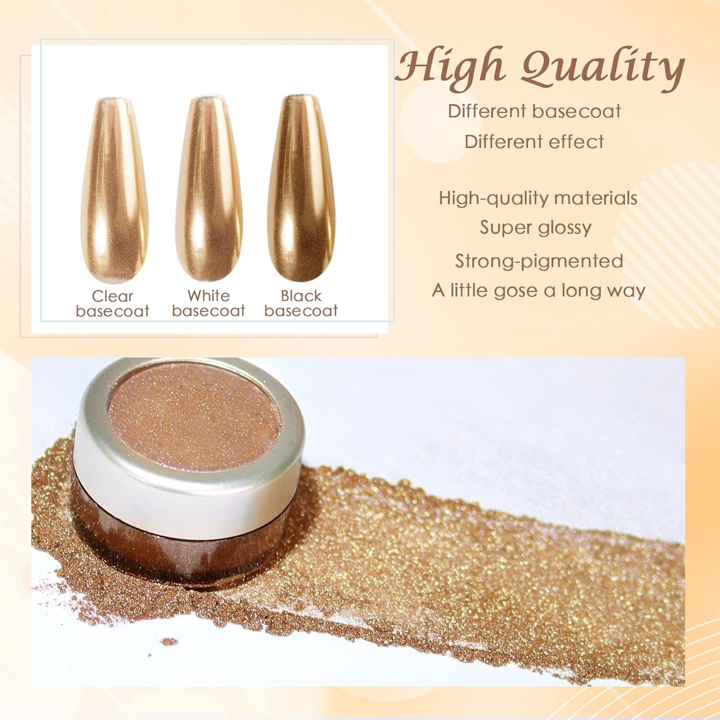 Chrome Nagel Pulver Spiegel Effekt Metallic Staub Holographische Glitter Glasierte Maniküre Dekoration Reflektierendes Pigment For DIY Gel Polish Nail Art, Harz Handwork, Geschenke for Gold