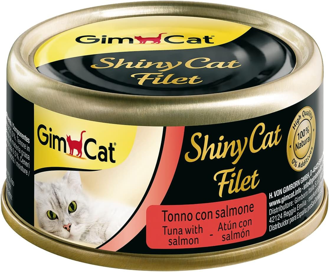 GimCat ShinyCat Fillet - Nourriture pour chat adulte avec 100% de filet - Sans sucre ajouté, sans gluten - Thon au saumon - 1 boîte (1 x 70 g)