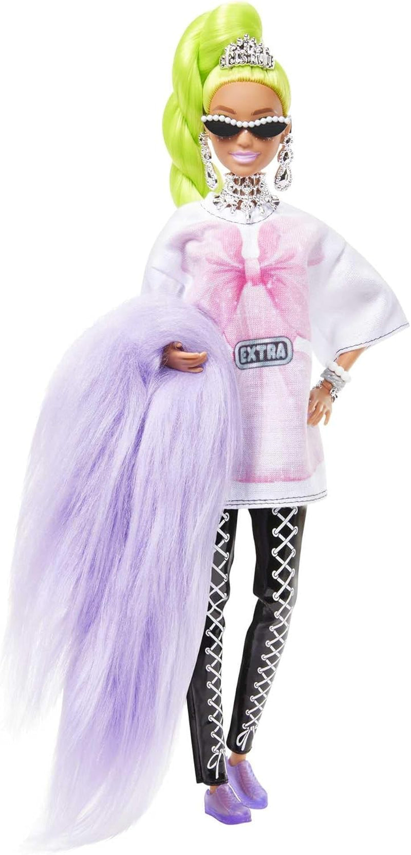Barbie HDJ44 - Poupée Extra #11 en T-shirt surdimensionné et leggings avec perroquet de compagnie, cheveux extra longs vert fluo et accessoires, articulations flexibles, jouet cadeau pour les 3 ans et plus Naty Shop Dolls
