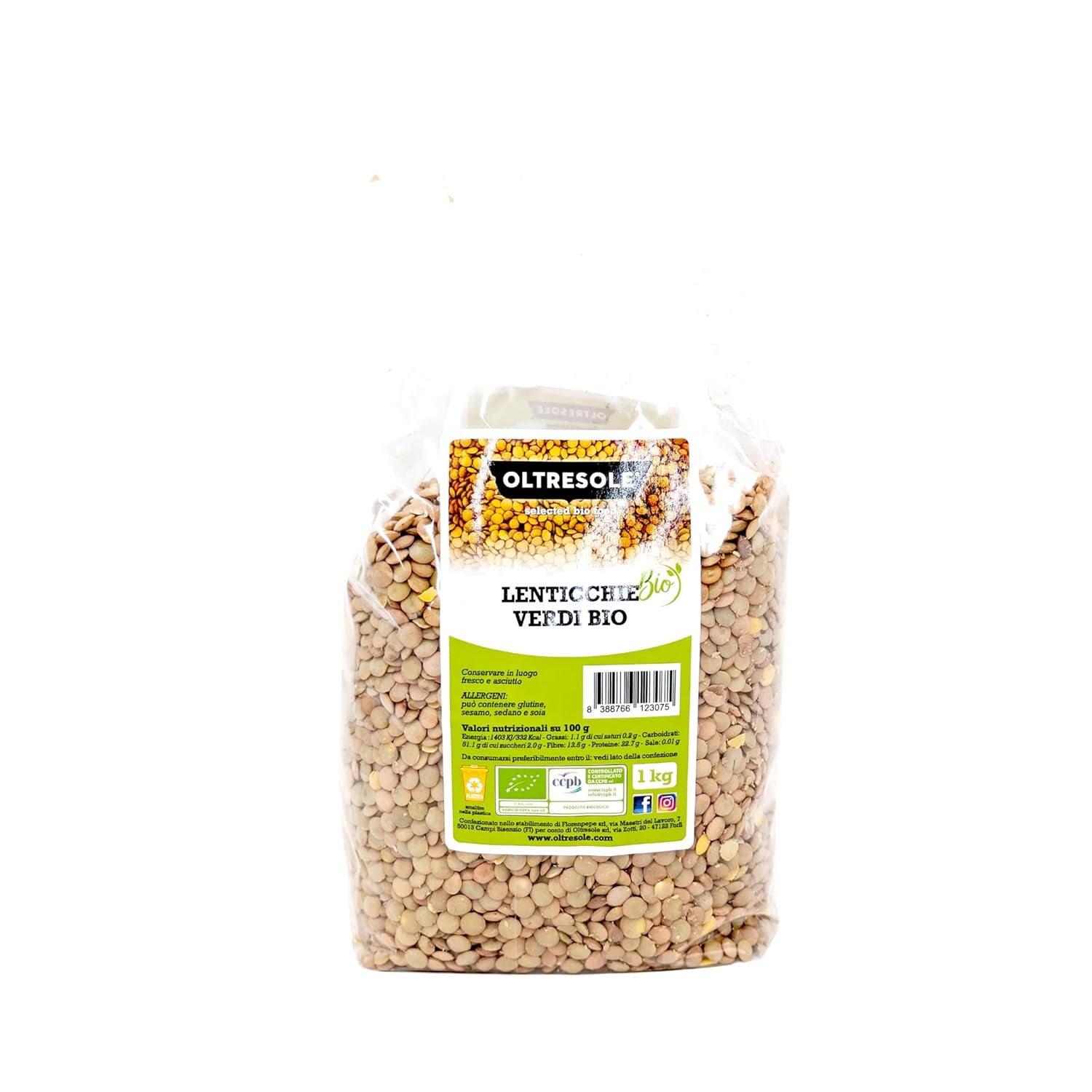 Lentilles vertes biologiques 5 kg, légumineuses entières biologiques, source de protéines et de fibres, riches en fibres et minéraux, emballage économique