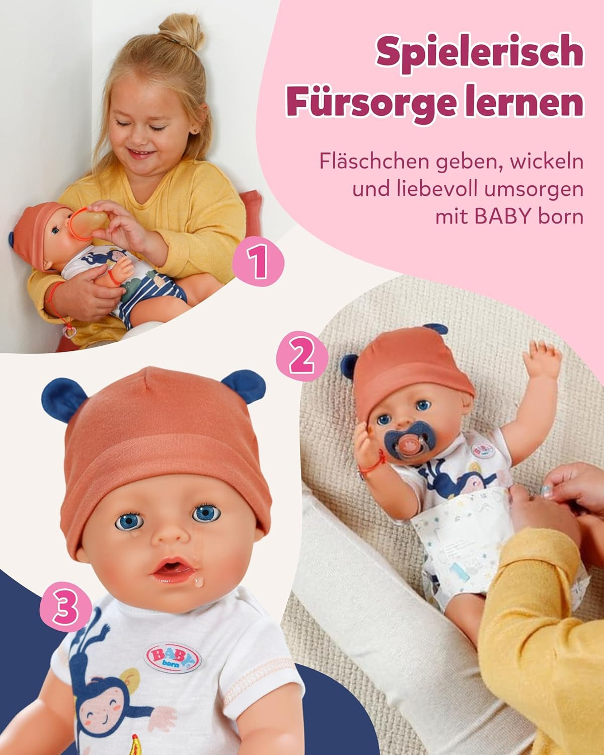BABY Born Emma en style jungle - Poupée de 43 cm de haut - 10 fonctions Y compris accessoires et robe aux couleurs unisexes - Fonctionne sans piles - Convient aux enfants à partir de 3 ans Naty Shop Dolls
