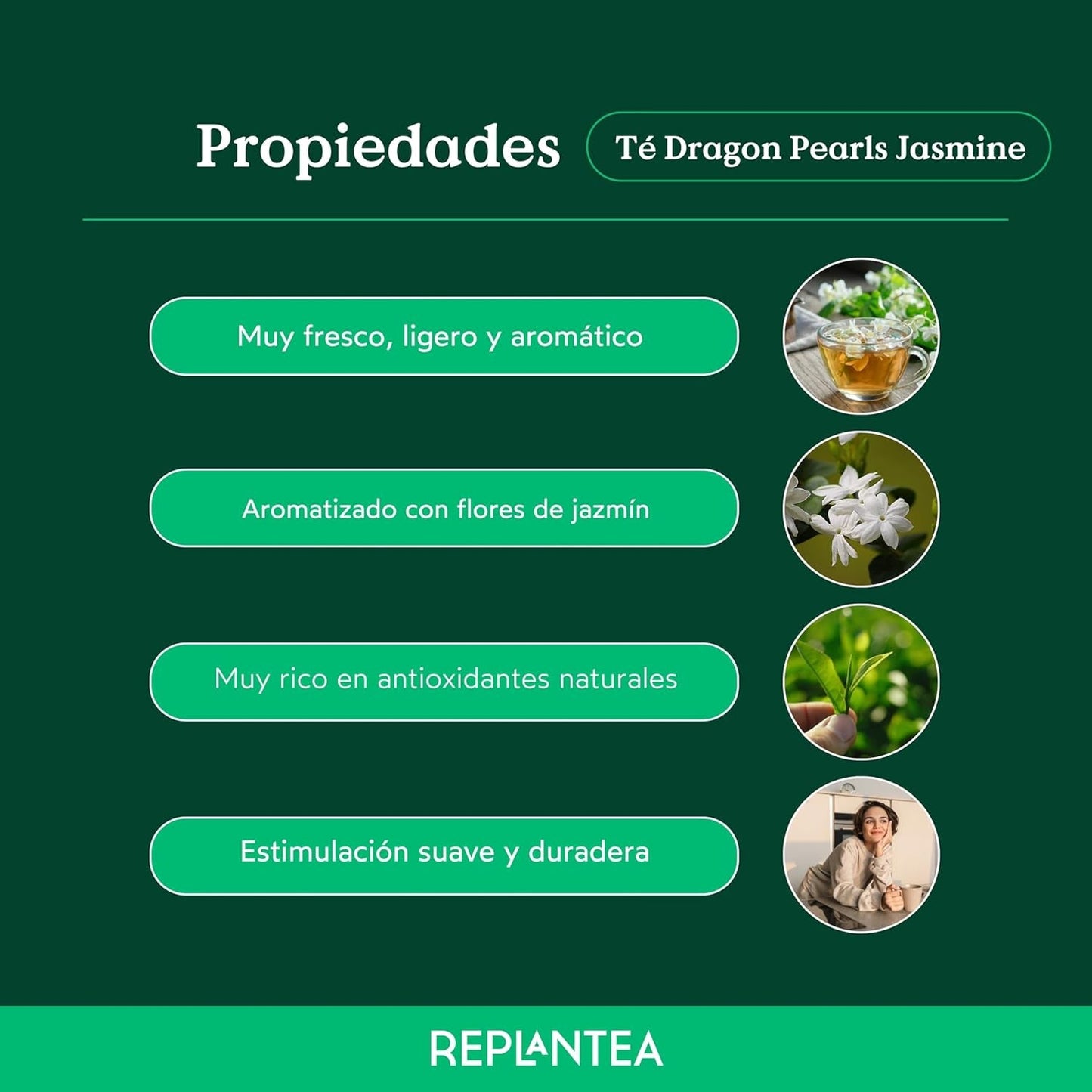 Thé bio Jasmin Perles de Dragon (100 g) | Thé vert premium sous forme de perles de jasmin roulées à la main | Spécialité de thé au délicat arôme de fleurs | REPLANTER