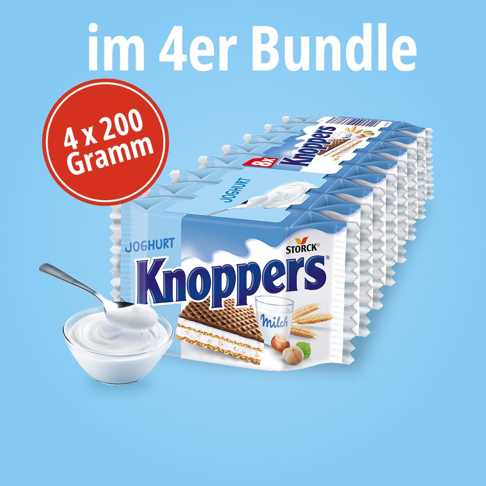 Yaourt – 4 x 200 g – Tranches de gaufrettes fourrées à la crème de yaourt et nougat, noisettes et cacao
