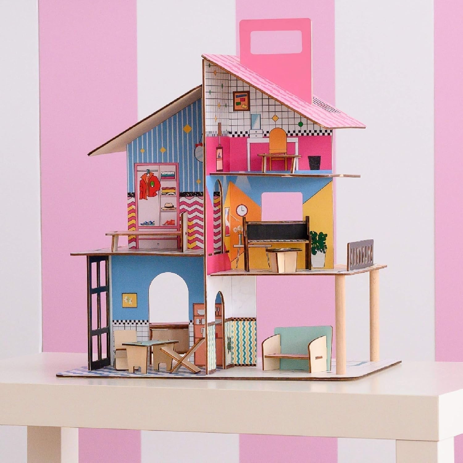 Olivia'S Little World 360 Maison de poupée en bois pour enfants Poupées 3,5" et 12 accessoires Multicolore TD-13260C Maisons de poupées Naty Shop
