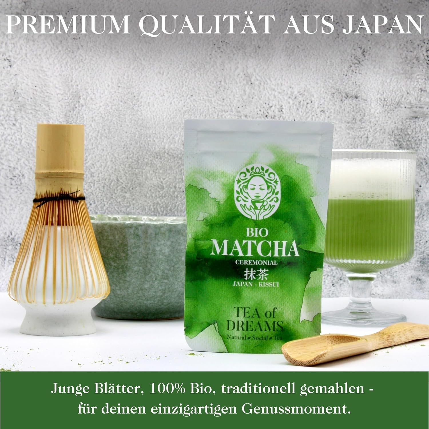 Poudre de Matcha Bio pour Thé et Matcha Latte - Qualité Cérémoniale Premium du Japon - Thé Vert Kissui Original - 30g