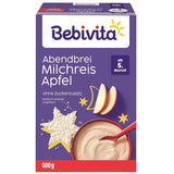 Riz au lait aux pommes et bouillie du soir (4x500g), bouillie de lait à partir de 5 mois, avec minéraux et vitamines précieux, sans sucre ajouté, très nourrissant