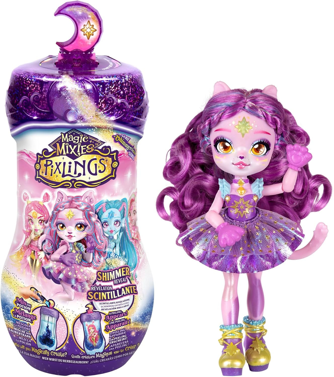 Pixlings Magical Dolls, 4 poupées assorties - 2 neuves - Poupée mode 15 cm - Potions magiques - Jouet de potions secrètes (MG101000)