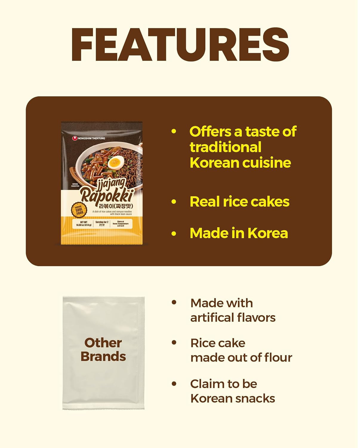 NONGSHIM Rapokki (Jjajang, 400 ml) – cuisine de rue coréenne authentique, ramen et gâteaux de riz, haricots noirs ; rapide et facile à préparer, prêt en 4 minutes