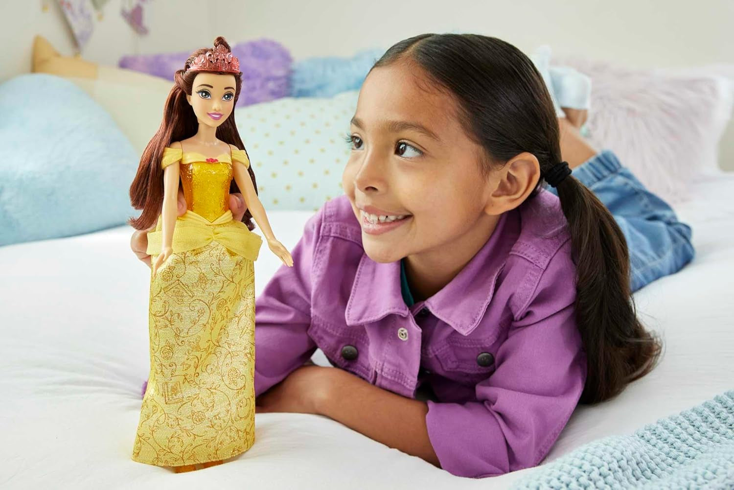 Mattel Disney Princess Toy Poupée mobile Belle Fashion avec vêtements et accessoires étincelants Cadeau inspiré du film Disney pour enfants HLW11 Naty Shop Dolls