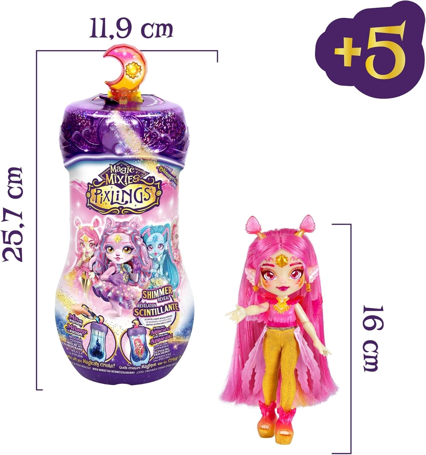 Pixlings Magical Dolls, 4 poupées assorties - 2 neuves - Poupée mode 15 cm - Potions magiques - Jouet de potions secrètes (MG101000)