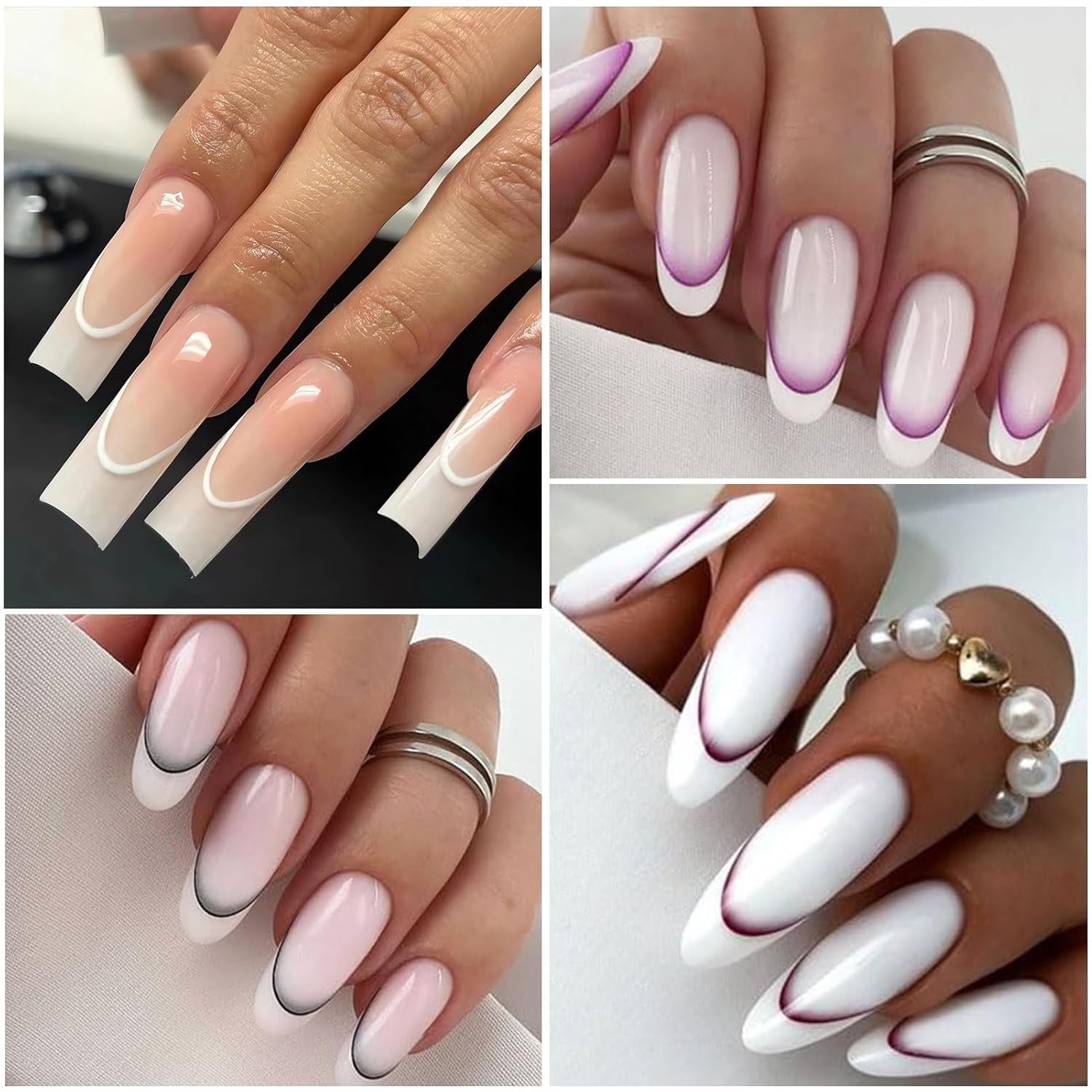 12 pièces French Tip Nagelsticker Selbstklebend Bunte French Nails Schablone Nagelaufkleber Nail Art Stickers Nageldesign DIY Nägel Zubehör(12 Farben)