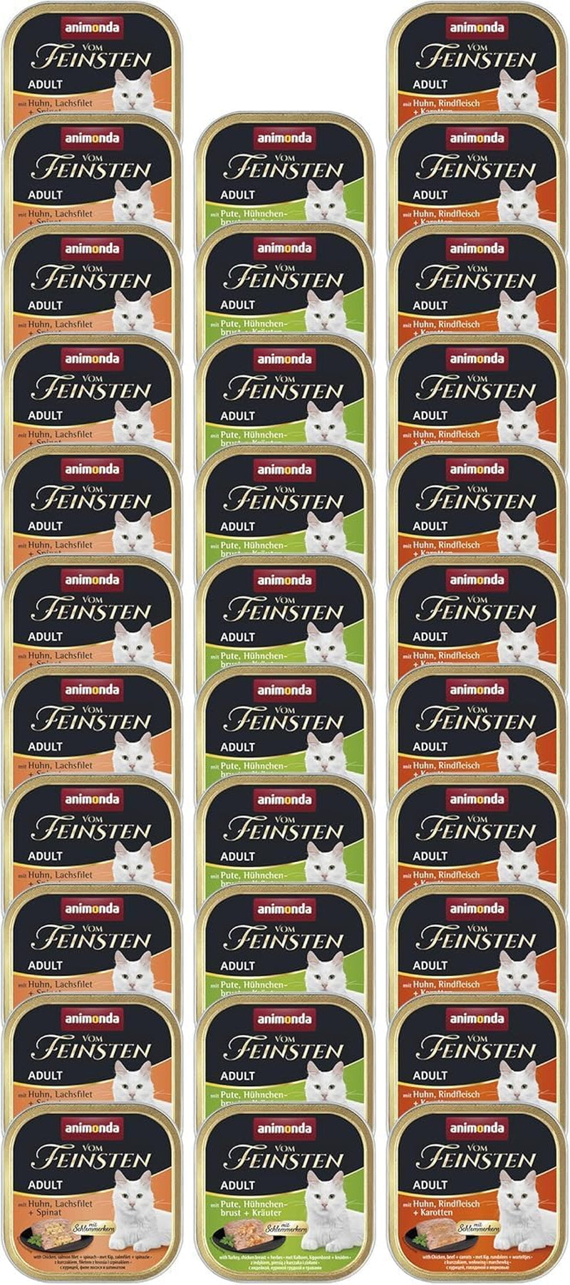 animonda Vom Feinsten Adult Gourmet Variety (32 x 100 g), nourriture humide sans céréales et sans sucre pour chats adultes avec un noyau gourmand irrésistible.