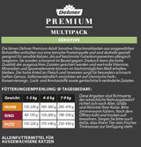 Dehner Premium Katzenfutter Sensitive Multipack, Nassfutter, pour ernährungsensible Katzen, je 4 x Huhn / Rind / Pute, 12 x 100 g Sachet (1,2 kg)