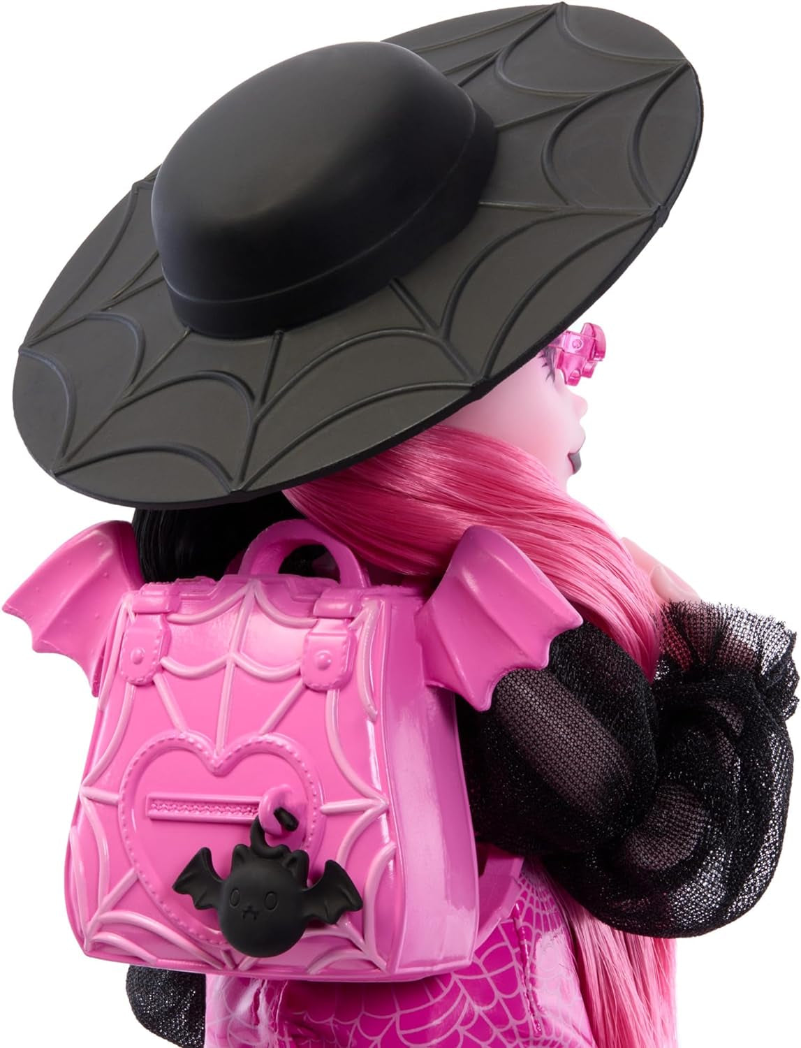 Poupée Monster High Draculaura avec son animal de compagnie, le chat chauve-souris, Count Fabulous, et des accessoires tels qu'un sac à dos, un livre de sorts, une boîte à bento et plus encore, HRP64