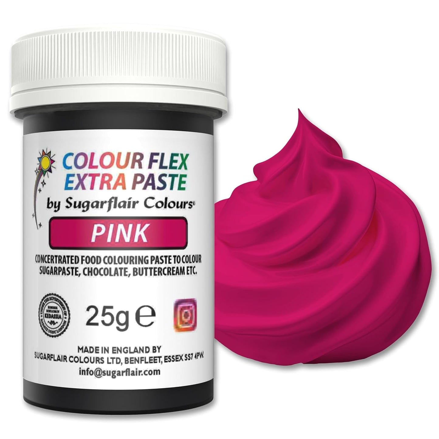 Pâte colorante alimentaire Sugarflair Colourflex Extra Pink Paste - Colorant alimentaire comestible pour crème au beurre, chocolat, pâte à sucre, glaçage, fondant, mélanges à gâteaux, pâte et plus - 25g