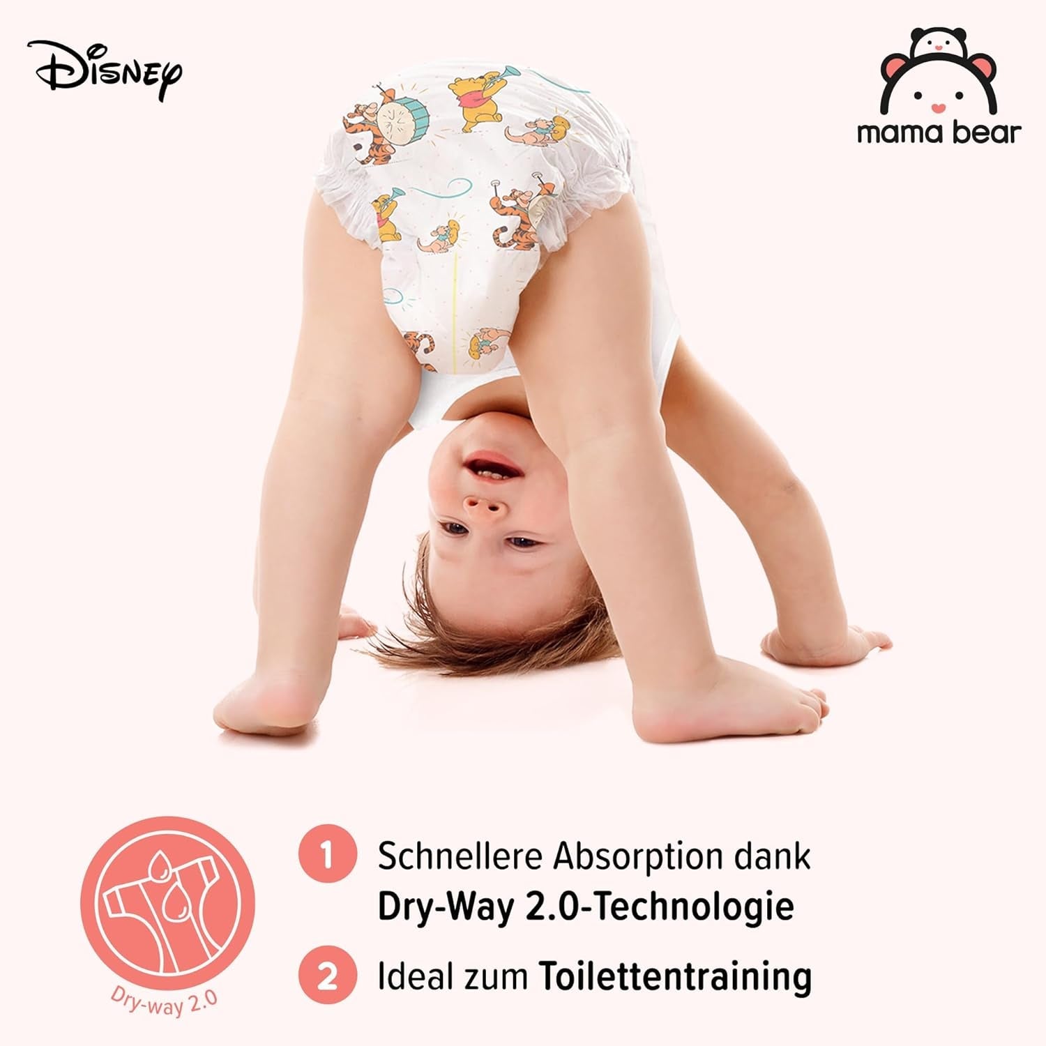 Marque Amazon : Couches Mama Bear Disney, taille 5 (12-17 kg) – Boîte mensuelle, blanche, 140 pièces (2 paquets de 70)