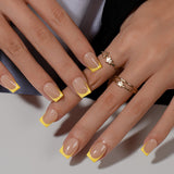 Faux ongles à pointe française courte – 30 pièces d'ongles noirs à coller sur des ongles carrés courts, faux ongles à pointe française avec colle, ensemble d'ongles artificiels carrés pour femme