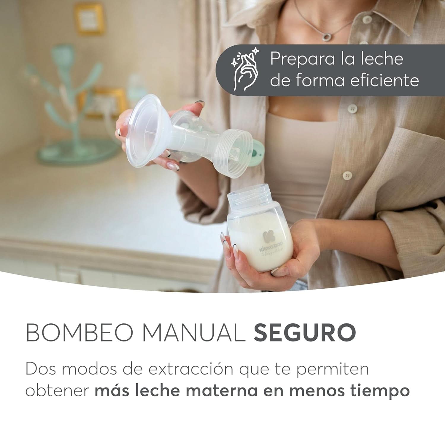 Tire-lait Kikkaboo ELSIE, manuel avec 2 modes, puissance d'aspiration réglable, gobelet en silicone souple Accessoires Alimentation et Allaitement Bebe Naty Shop