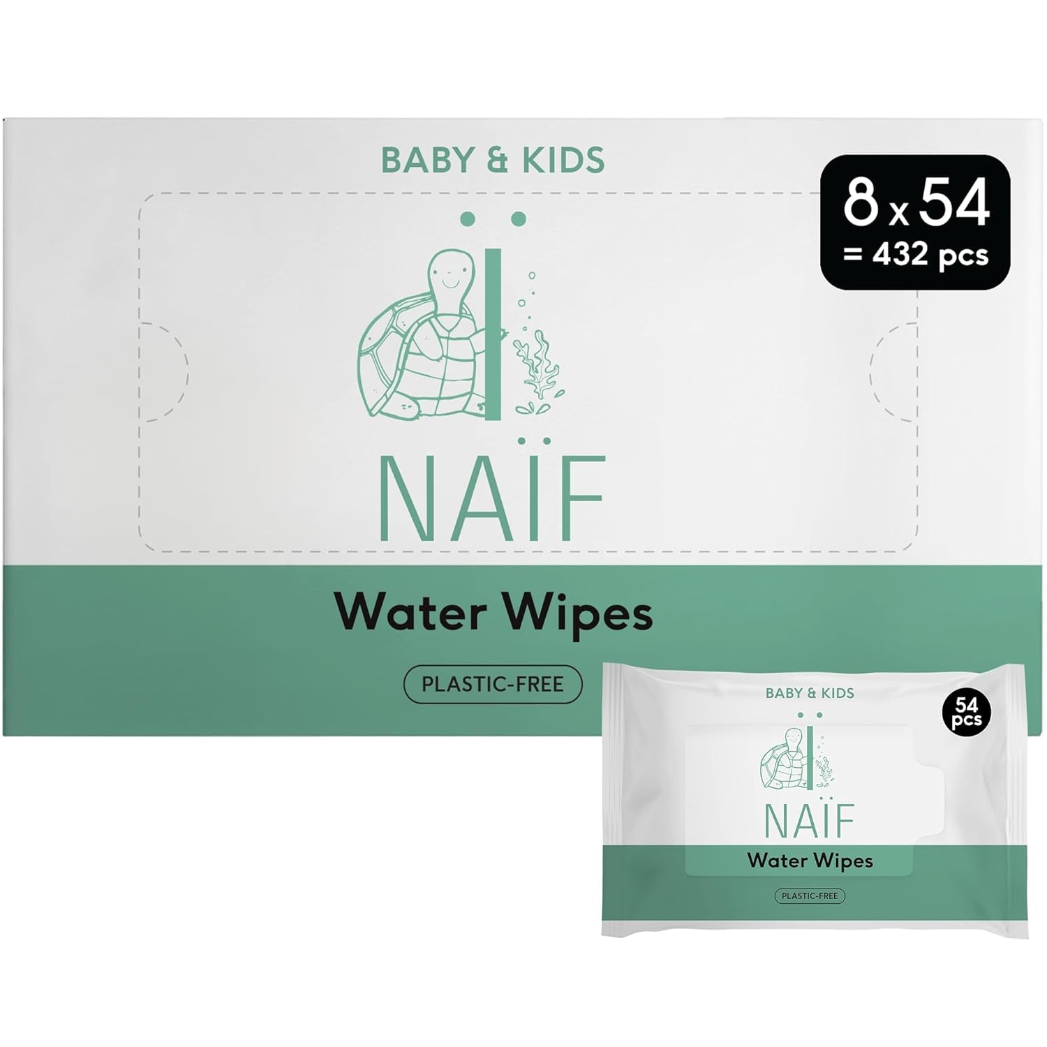Naïf - Lingettes humides sans plastique - 1296 pièces (24 pièces x 54 lingettes humides) - Soins fesses, corps et visage de bébé - 99% d'eau - 0% parfum & alcool