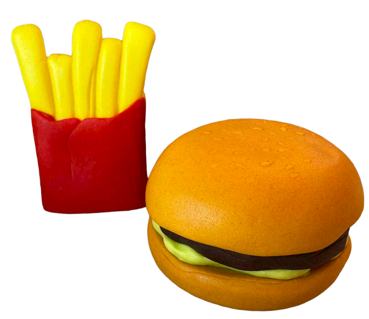 SweetJoy Décorations Comestibles Hamburger et Pomme de Terre - Lot de 2 Figurines en Pâte à Sucre d'Environ 6 cm