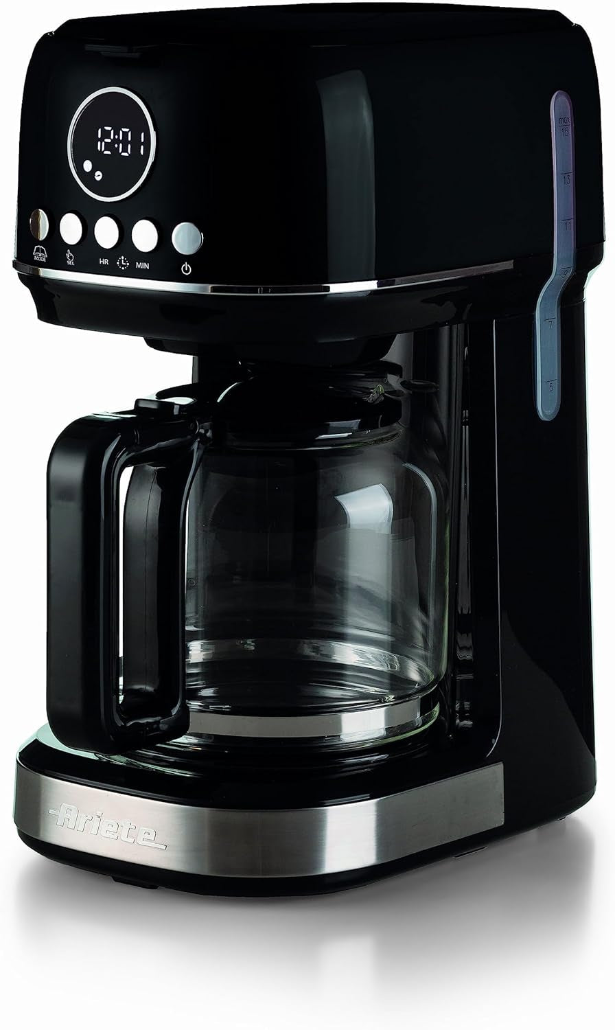 Ariete Moderna 1396 Machine à expresso à filtre pour préparer du café américain jusqu'à 15 tasses Carafe en verre Plaque chauffante Écran LCD Filtres amovibles et lavables Blanc