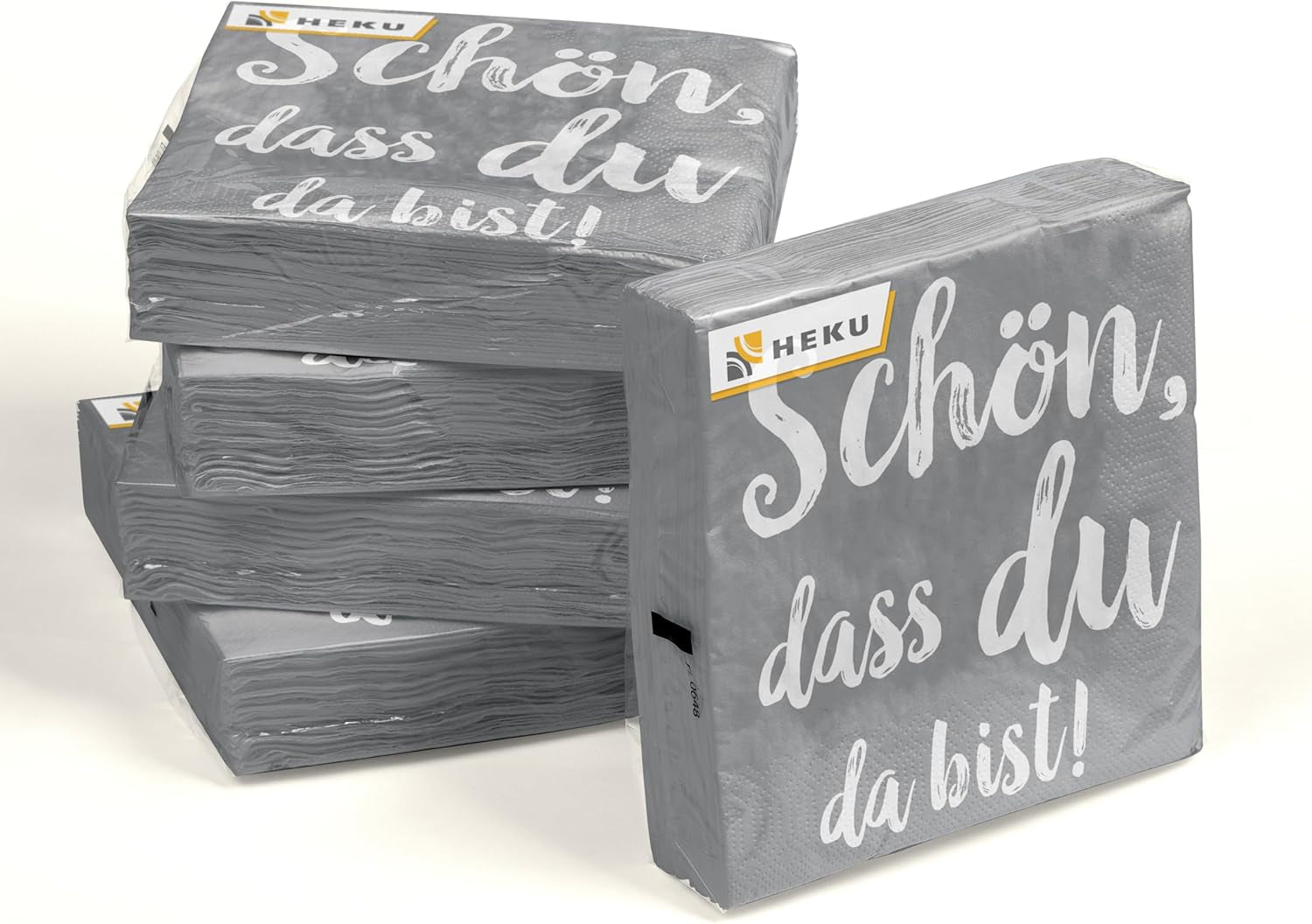 Serviettes de cocktail HEKU 'Schön Dass Du Da Bist', 3 couches, 25X25Cm, 150 pièces I Design élégant I Idéal pour les célébrations I Pratiquement emballé