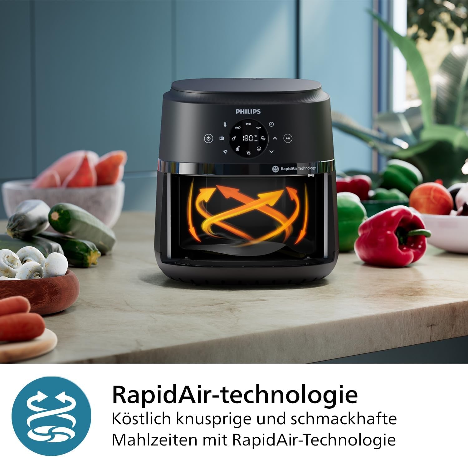 Philips Airfryer 2000 series 4,2L - Écran tactile numérique, 13 options de cuisson, 9 fonctions prédéfinies, Jusqu'à 90% de graisse en moins avec la technologie Rapidair, puissance 1500W Électroménager Naty Shop