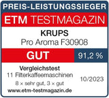 Krups F30908 ProAroma Machine à expresso avec filtre et carafe en verre, capacité 1,25 l, 10-15 tasses, 1050 W, noir