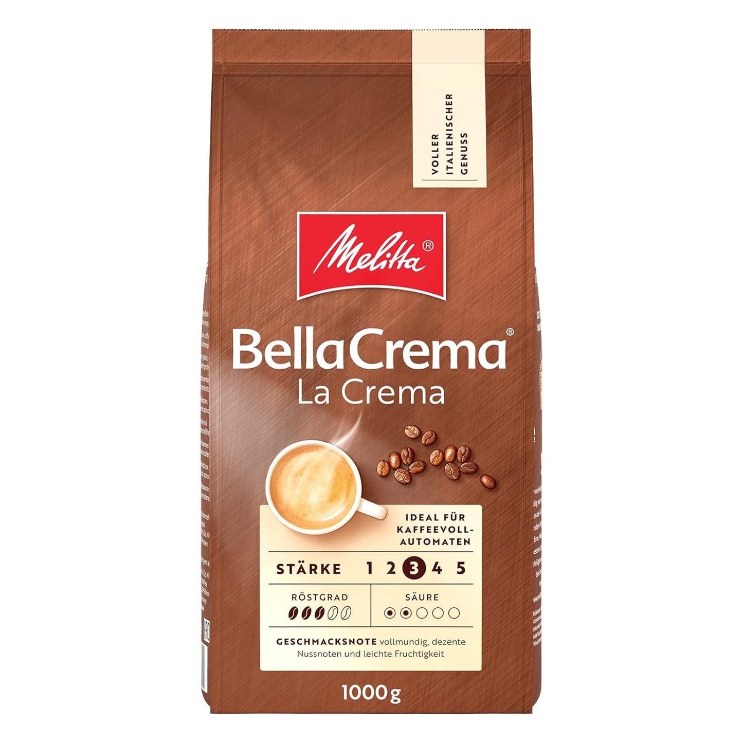 Café en grains Melitta BellaCrema La Crema 1kg et café en grains décaféiné BellaCrema Decaffeinato 1kg