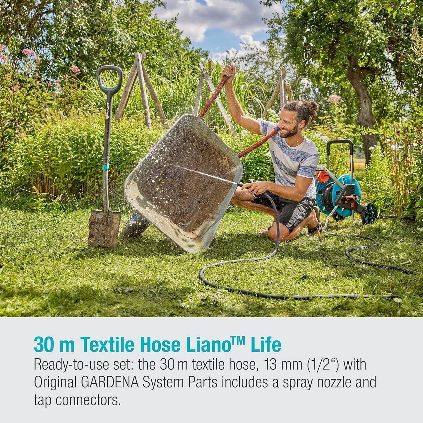 Gardena Liano Life Tuyau textile 1/2 pouce, set 30 m : Tuyau d'arrosage textile extrêmement flexible avec tuyau intérieur en PVC, sans torsion, léger, résistant aux intempéries (18457-20)
