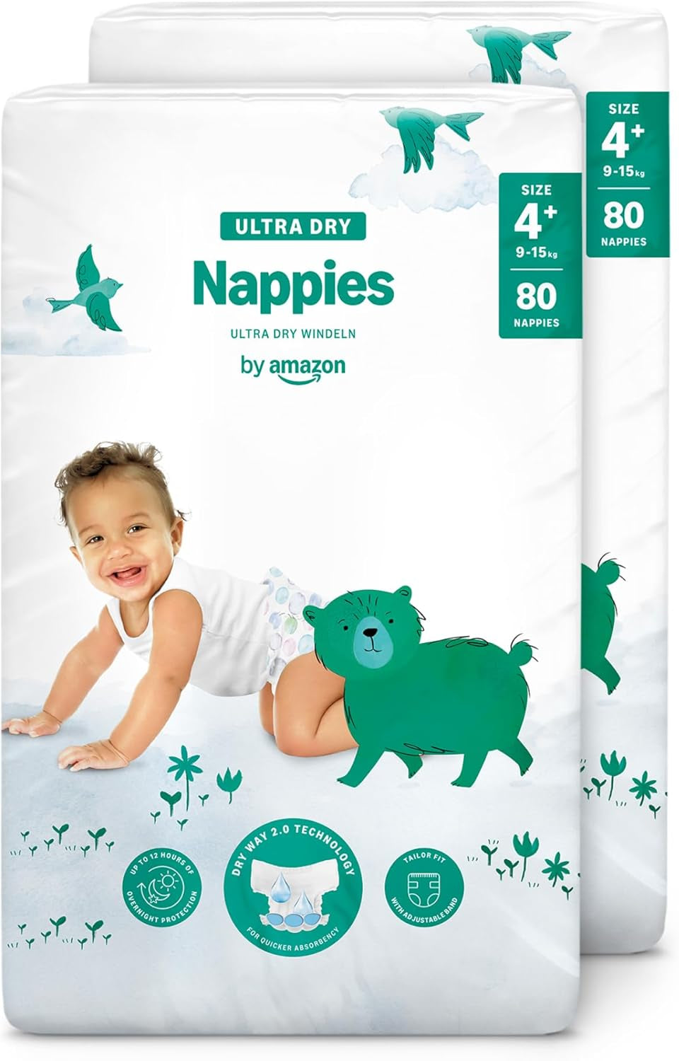 Couches Amazon Ultra Dry, taille 3 (4-9 kg) – Boîte mensuelle, blanche, 172 unités (2 paquets de 86) (anciennement Mama Bear, produit identique)