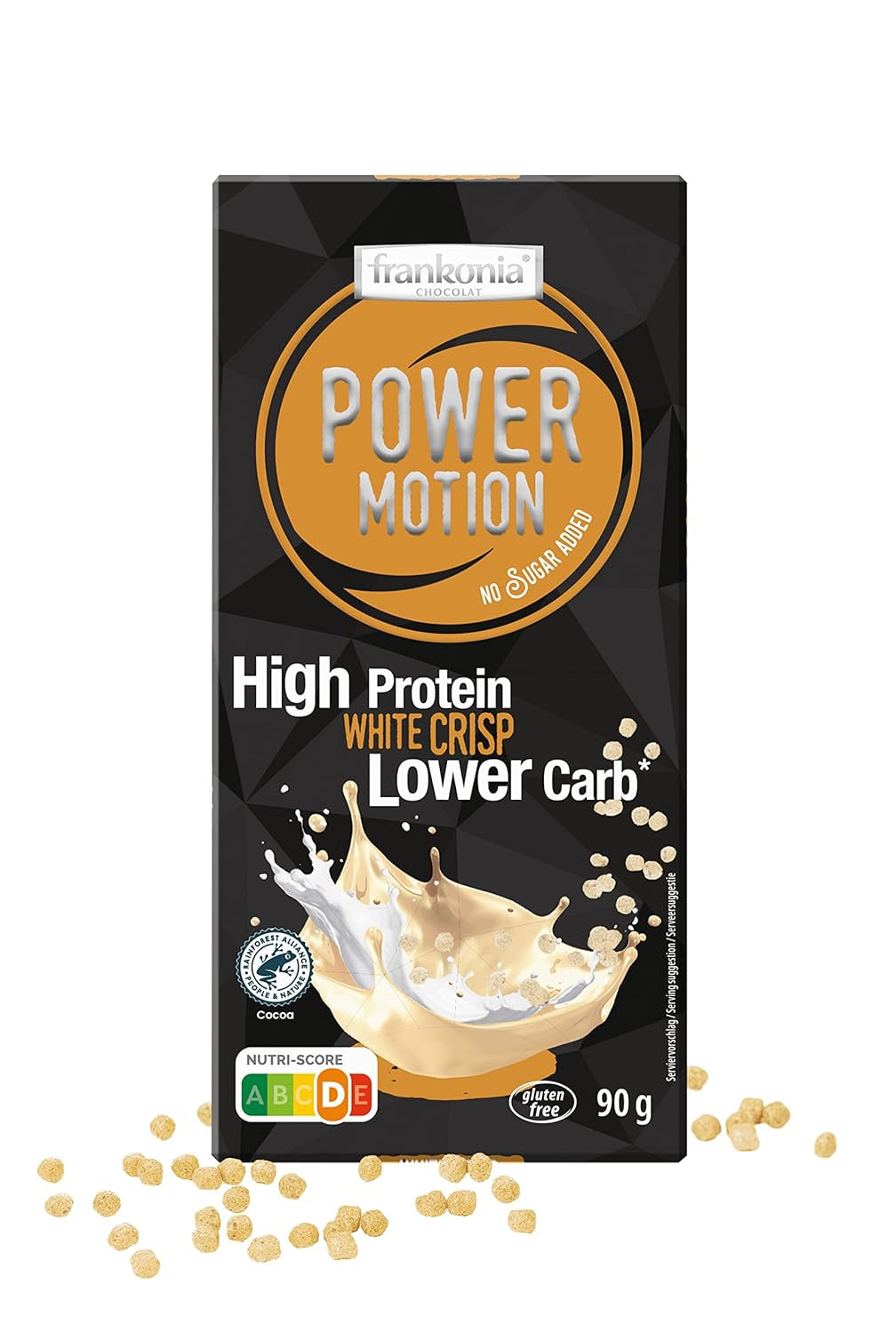 frankonia CHOCOLAT POWER MOTION sans sucre ajouté - Chocolat blanc croquant à haute teneur en protéines et faible en glucides, 90 g