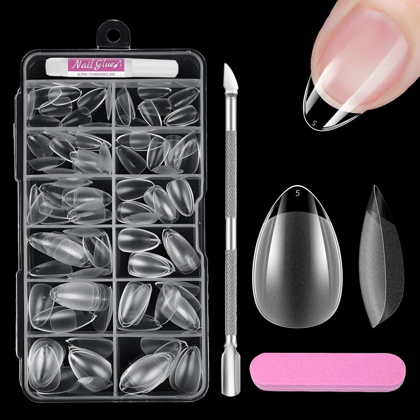 Full Cover Short Nails 120 pièces 12 tailles pointes d'ongles courtes pour ongles en gel colle sur ongles artificiels colle sur ensemble de lime à ongles polisseuse à ongles repousse-cuticules