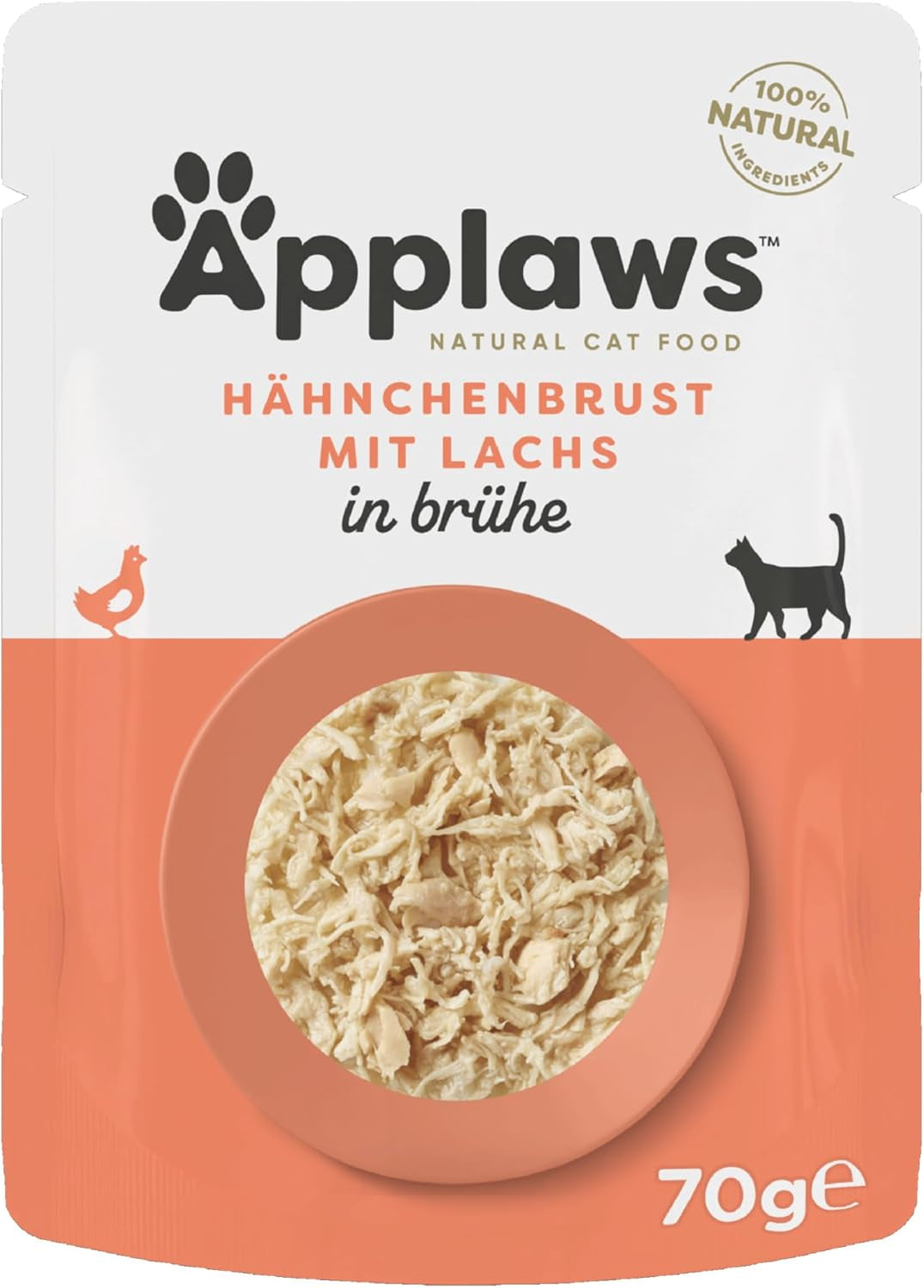 Applaws Nourriture humide pour chats 100 % naturelle, poitrine de poulet avec saumon en bouillon - Paquet de 12 sachets de 70 g