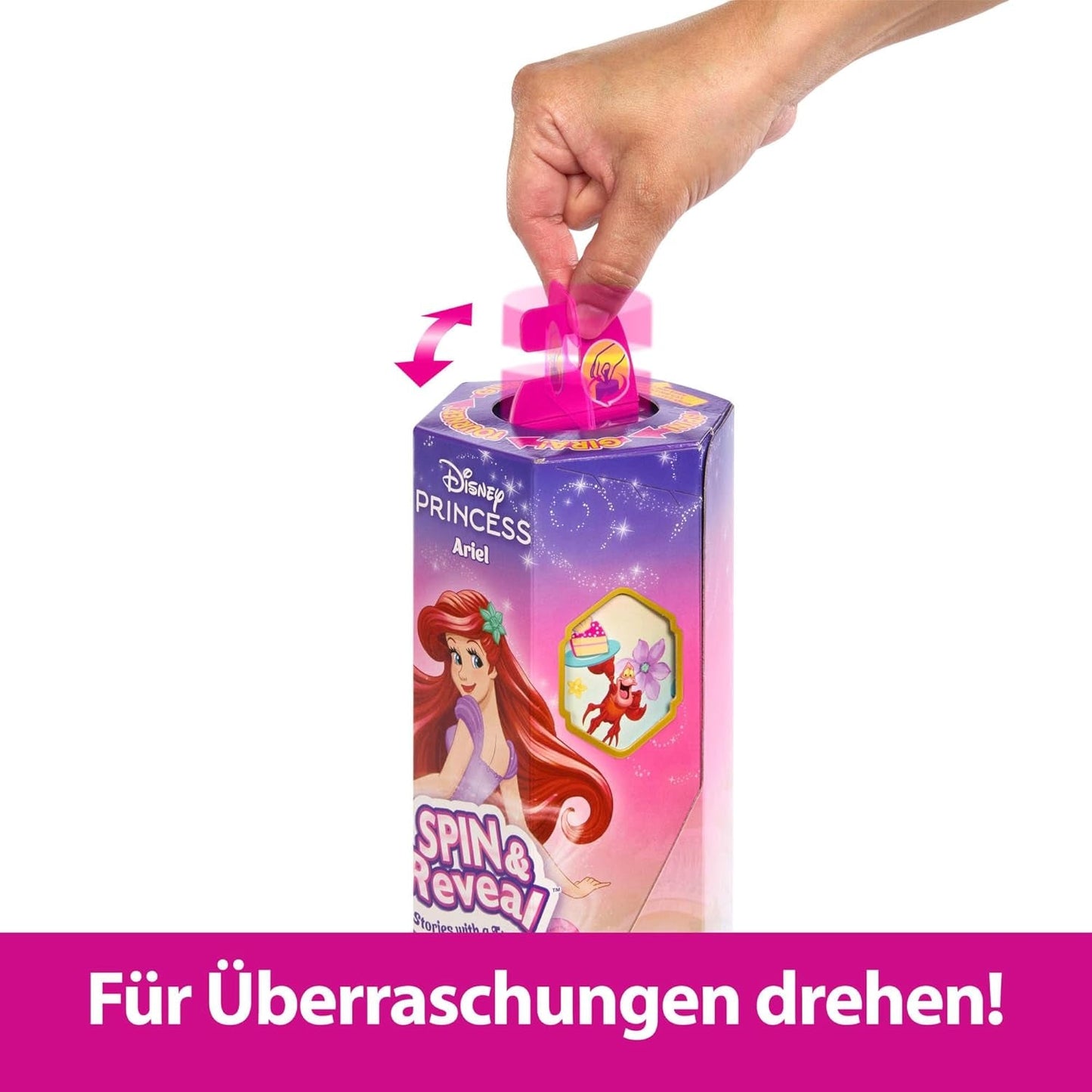 Mattel Disney Princess Ariel Spin & Reveal Fashion Doll Set avec 11 surprises, dont 5 accessoires, 5 autocollants et une scène de jeu inspirée du film HTV88