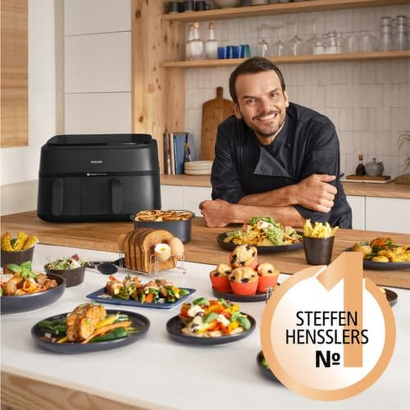 Philips Airfryer Dual Basket 3000 Series, 9L, 2 paniers, 2 plats prêts en même temps, technologie Rapidair plus électroménager à air chaud Naty Shop
